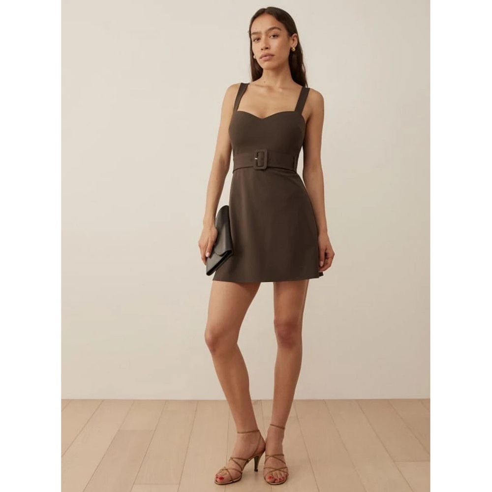 Reformation Huxley Belted Mini Dress in Chestnut Brown Size 4 - Picture 1 of 13